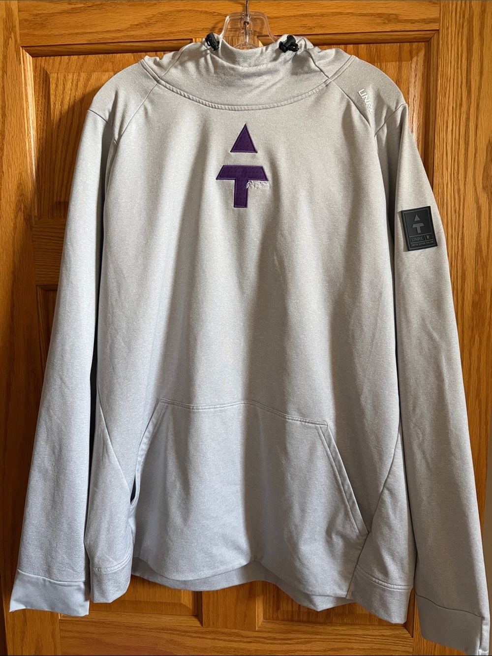UNRL Men’s Light Gray Pullover Hoodie with Purple Logo Thielen Foundation